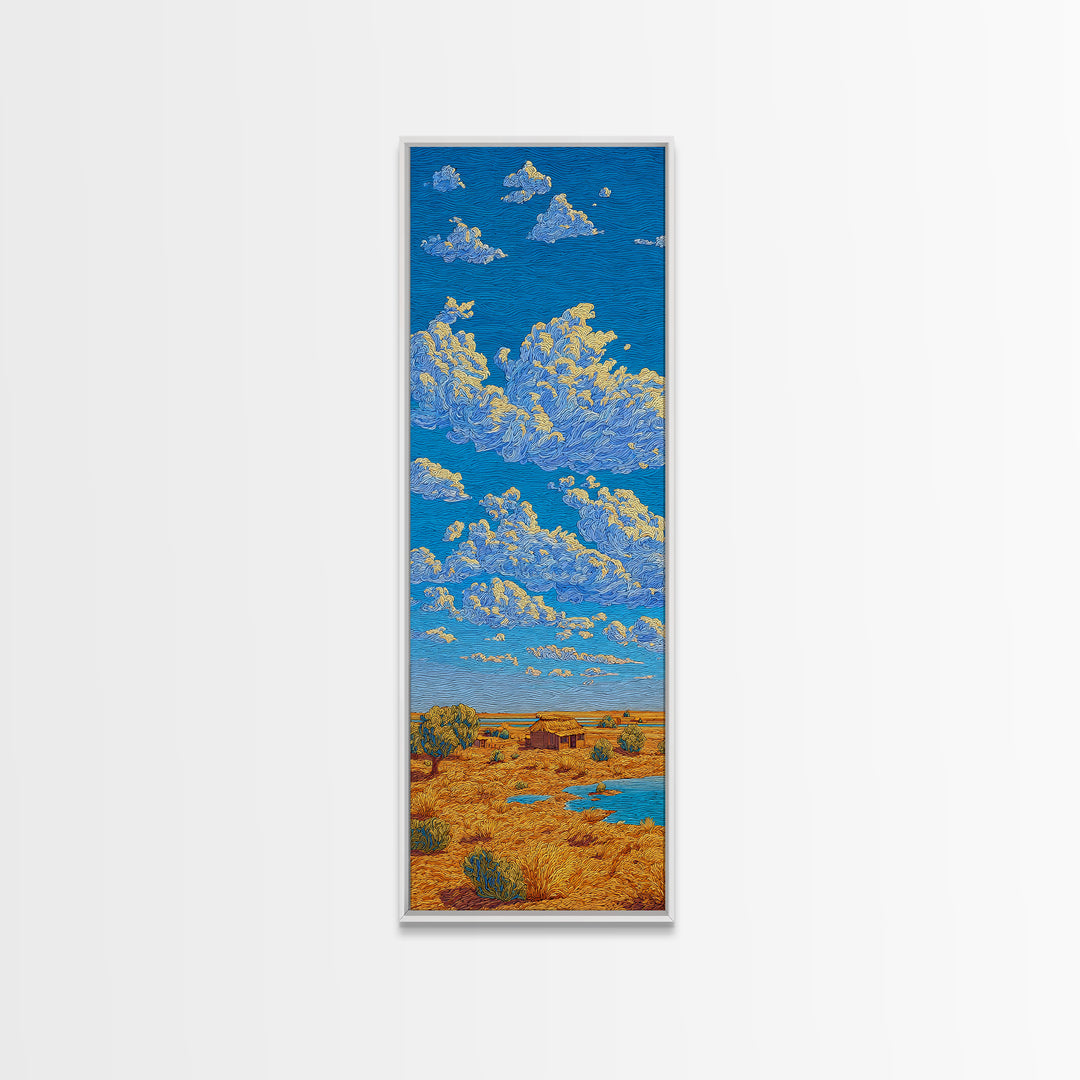 Bright Blue Sky Over Savanna Framed Canvas Print, African Landscape Wall Art, Safari Decor, Rustic Nature Home Decor Gift