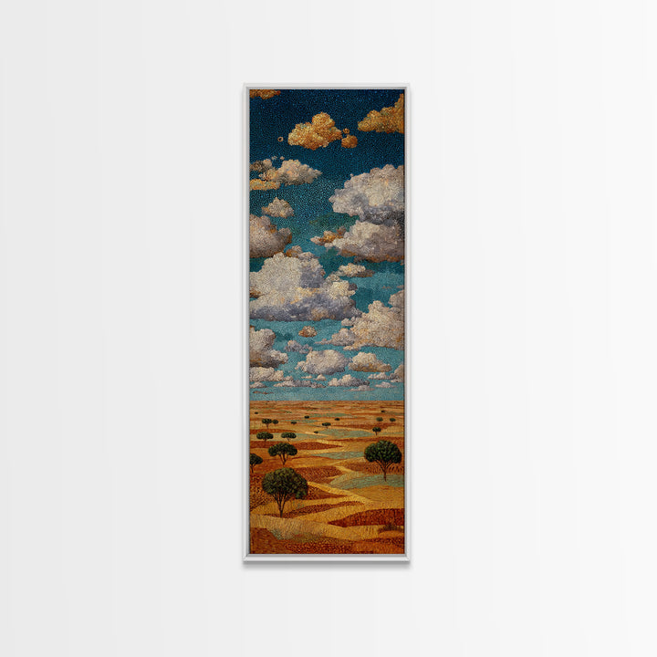 Dramatic Clouds Over Golden Savanna Wall Art, African Safari Art Print, Earth Tone Landscape Decor, Rustic Canvas Print Gift
