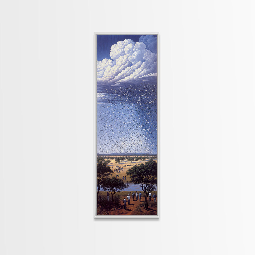 Gathering Under Vast Rain Clouds Wall Art, African Landscape Painting, Blue Sky Safari Decor, Statement Canvas Print For Home