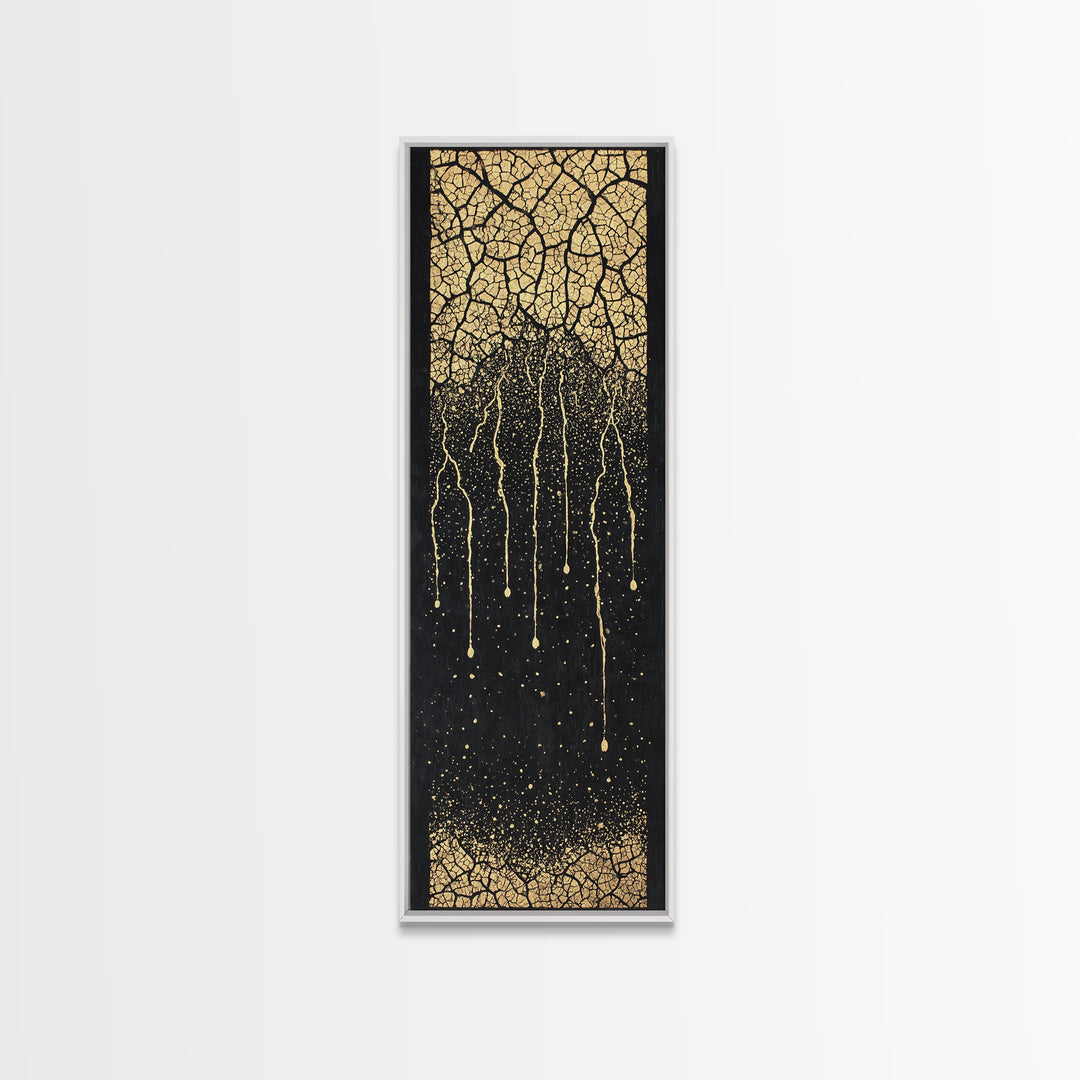 Gold Cracked Tree Roots On Black Wall Art, Abstract African Inspired Decor, Textured Canvas Print For Modern Living Room Gift