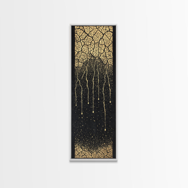 Gold Cracked Tree Roots On Black Wall Art, Abstract African Inspired Decor, Textured Canvas Print For Modern Living Room Gift