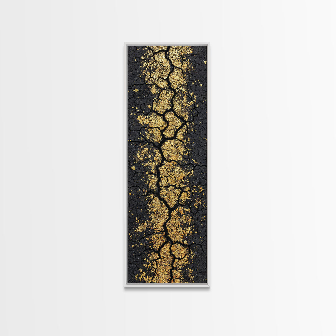 Gold Vein Through Cracked Black Earth Canvas Print, Abstract Wall Art, African Inspired Modern Decor For Living Room Gift