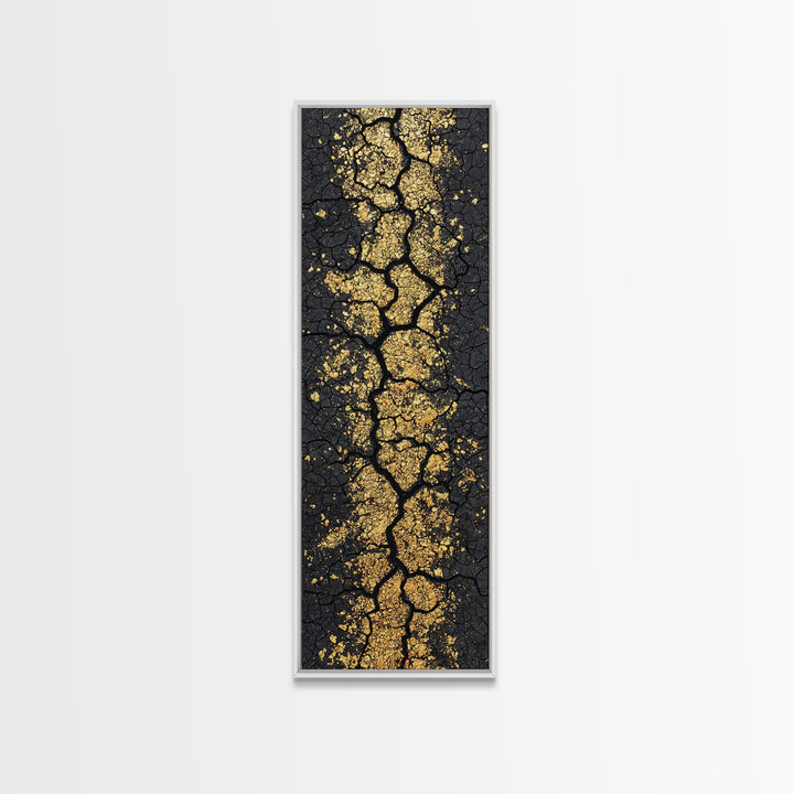 Gold Vein Through Cracked Black Earth Canvas Print, Abstract Wall Art, African Inspired Modern Decor For Living Room Gift