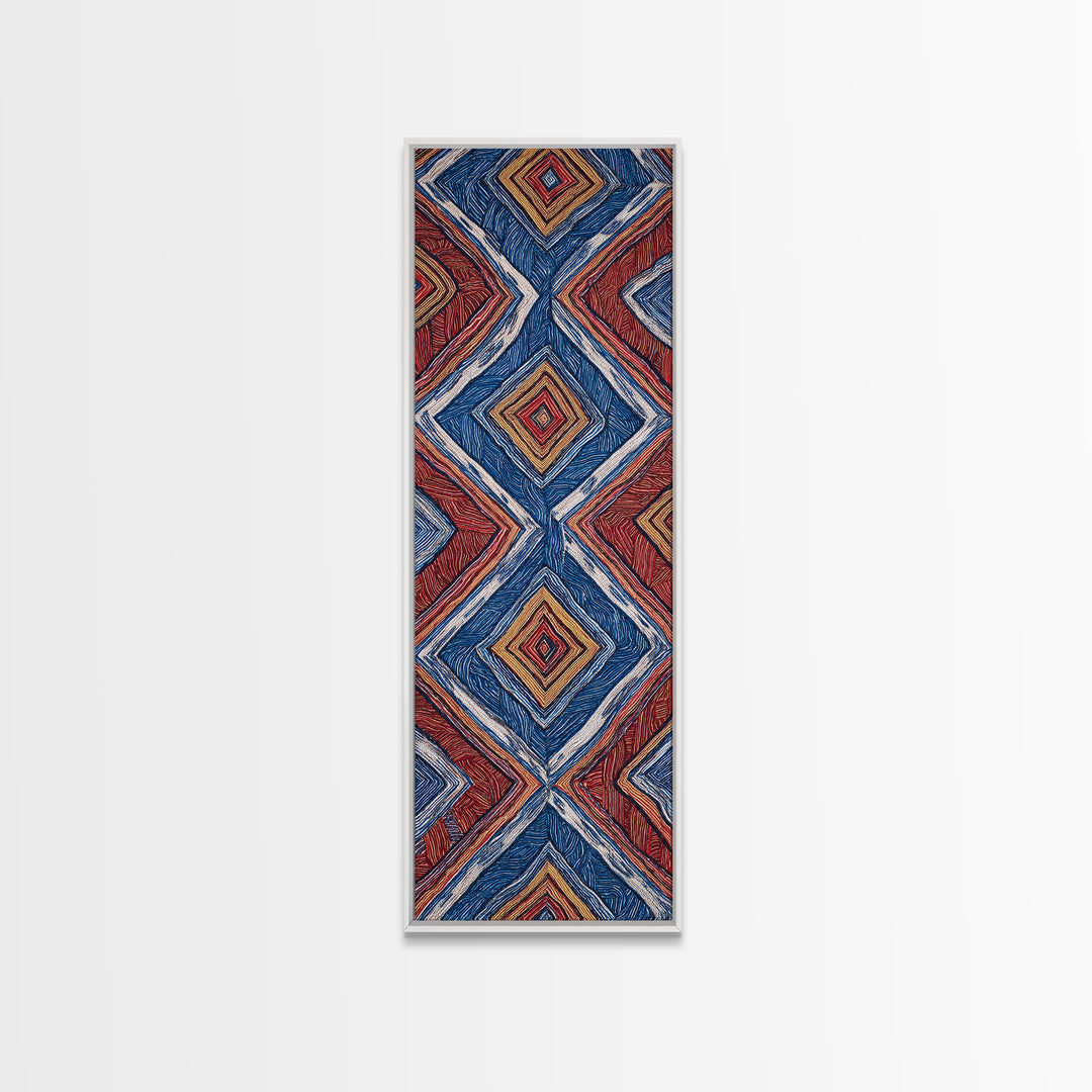 Red Blue Diamond African Textile Pattern Wall Art, Ankara Fabric Inspired Decor, Geometric Tribal Canvas Print Home Gift