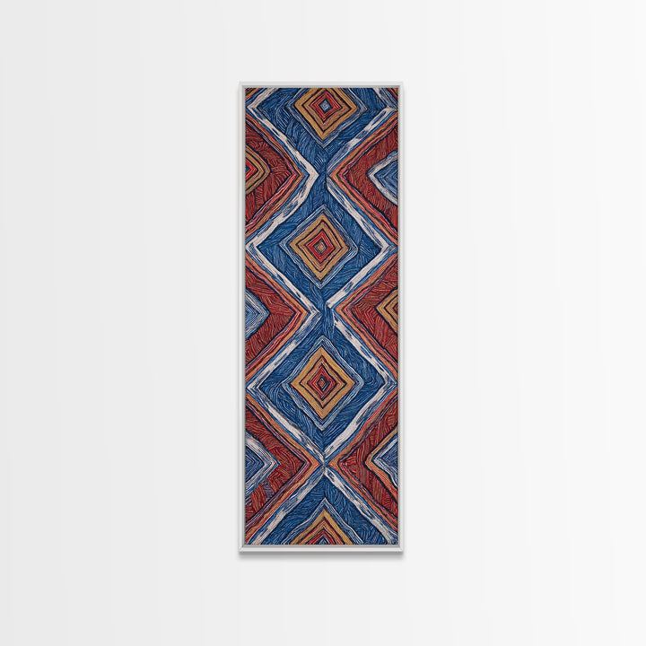 Red Blue Diamond African Textile Pattern Wall Art, Ankara Fabric Inspired Decor, Geometric Tribal Canvas Print Home Gift
