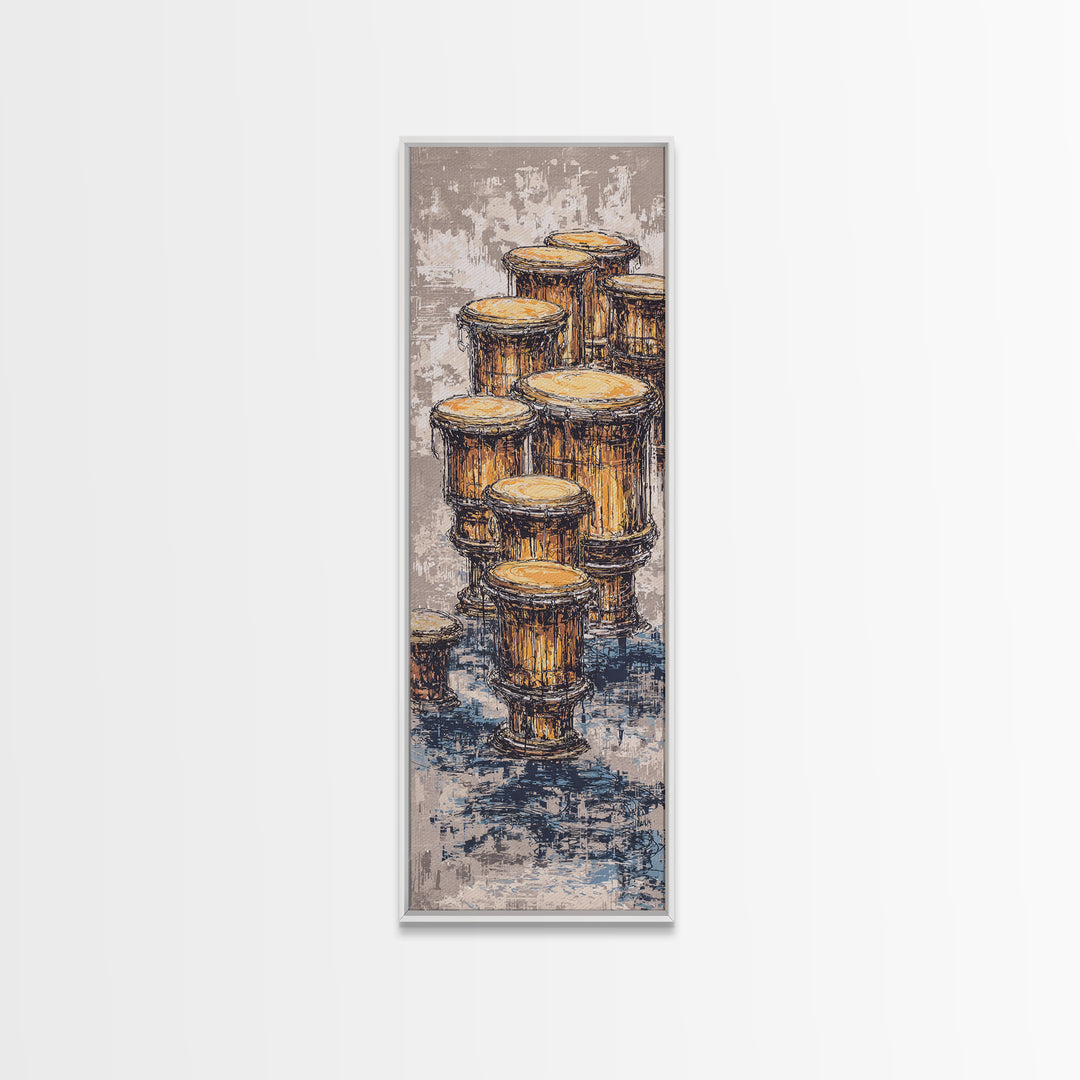 Stacked African Drums Canvas Print, Djembe Music Painting, Ethnic Cultural Wall Decor, Rustic Home Decor Gift For Music Lovers