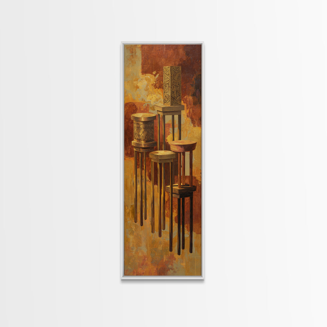 African Carved Pedestal Vessels Canvas Print, Earth Tone Tribal Decor, Elegant Cultural Wall Art For Living Room Home Decor