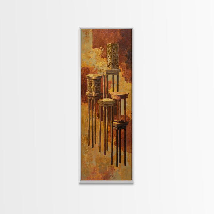 African Carved Pedestal Vessels Canvas Print, Earth Tone Tribal Decor, Elegant Cultural Wall Art For Living Room Home Decor
