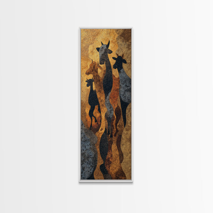 Giraffe Family Silhouette Canvas Print, African Safari Art, Warm Gold Black Wall Decor For Nursery Living Room Home Decor Gift
