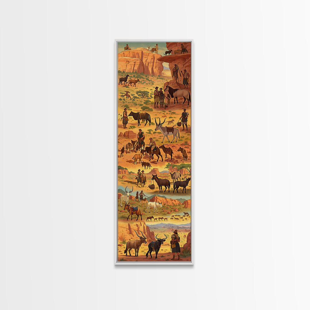 Desert Cowboy Cattle Drive Canvas Print, Rustic Western Ranch Wall Decor, Horse Art, Southwestern Living Room Home Decor Gift
