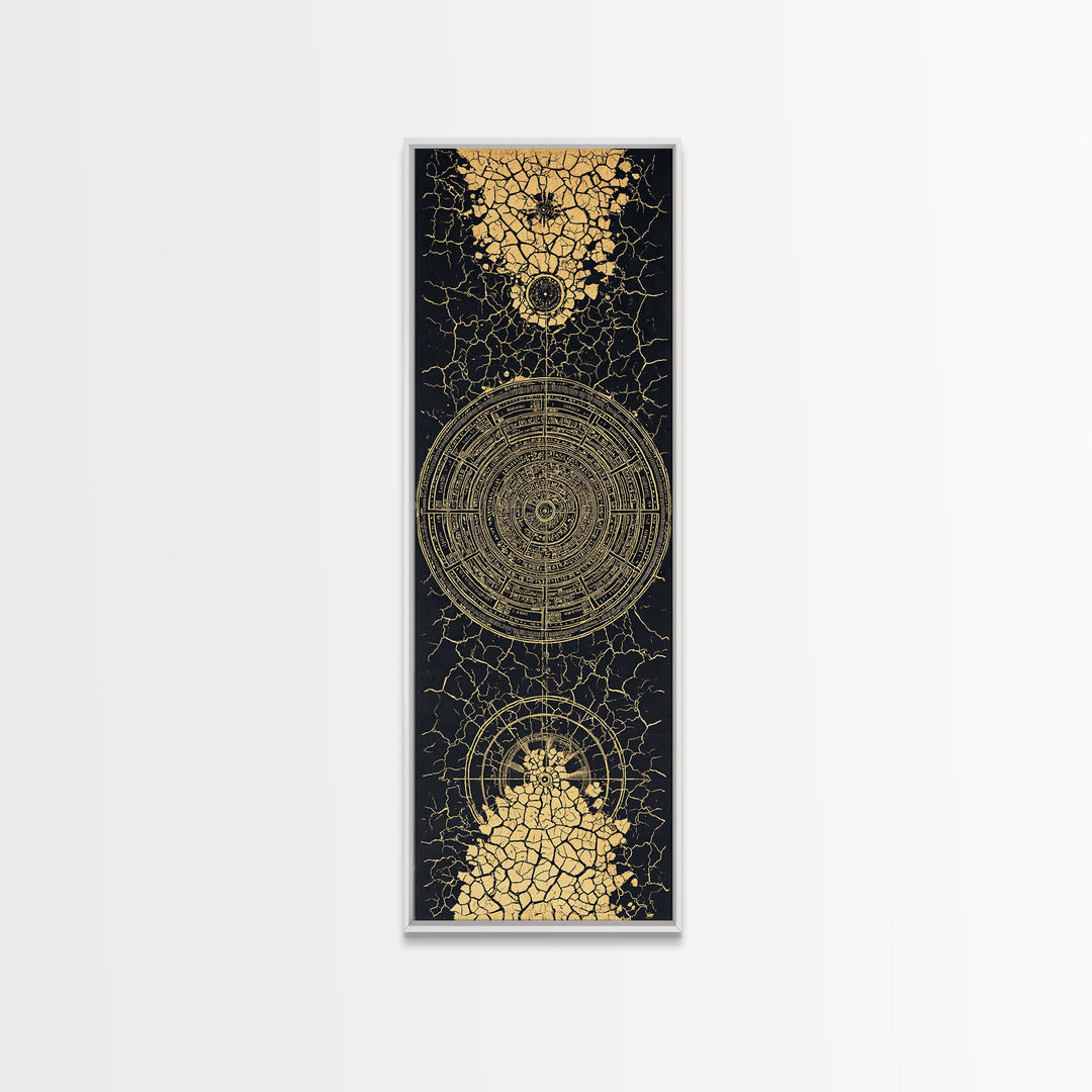 Black Gold Cracked Mandala Wall Art, Abstract African Tribal Art, Spiritual Geometric Decor, Luxury Statement Canvas Print