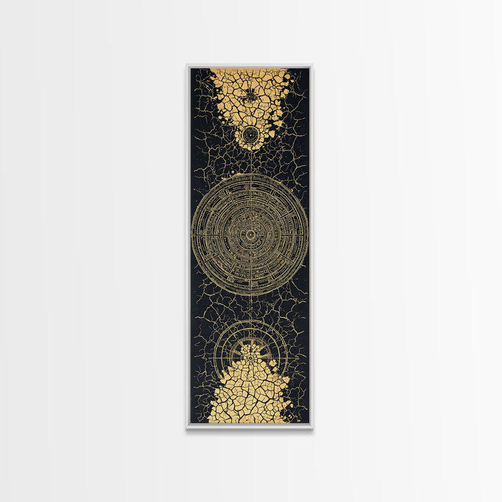 Black Gold Cracked Mandala Wall Art, Abstract African Tribal Art, Spiritual Geometric Decor, Luxury Statement Canvas Print
