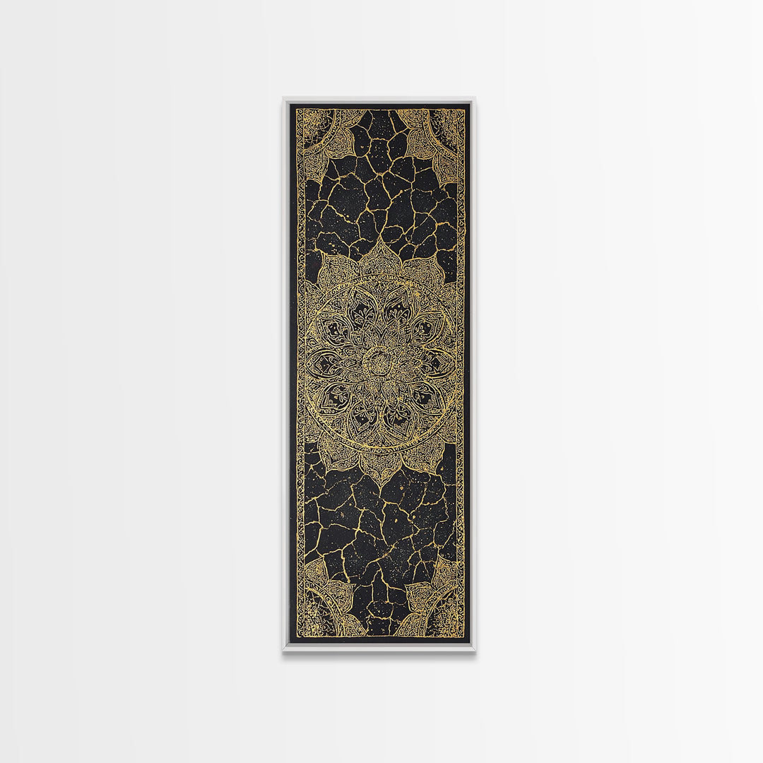Black Gold Mandala Pattern Wall Art, African Inspired Geometric Textile Design, Elegant Boho Luxury Home Decor Statement Gift