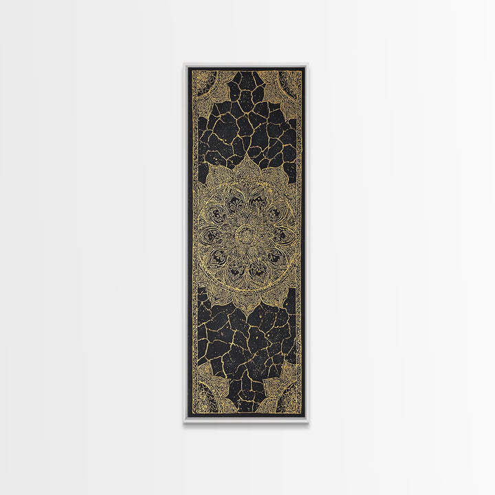 Black Gold Mandala Pattern Wall Art, African Inspired Geometric Textile Design, Elegant Boho Luxury Home Decor Statement Gift