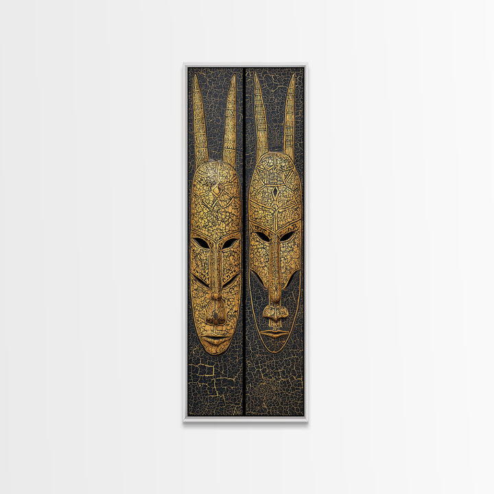 Gold Tribal Mask Diptych Wall Art, African Mask Art, African Tribal Decor, Black Gold Canvas, Afrocentric Home Decor Gift