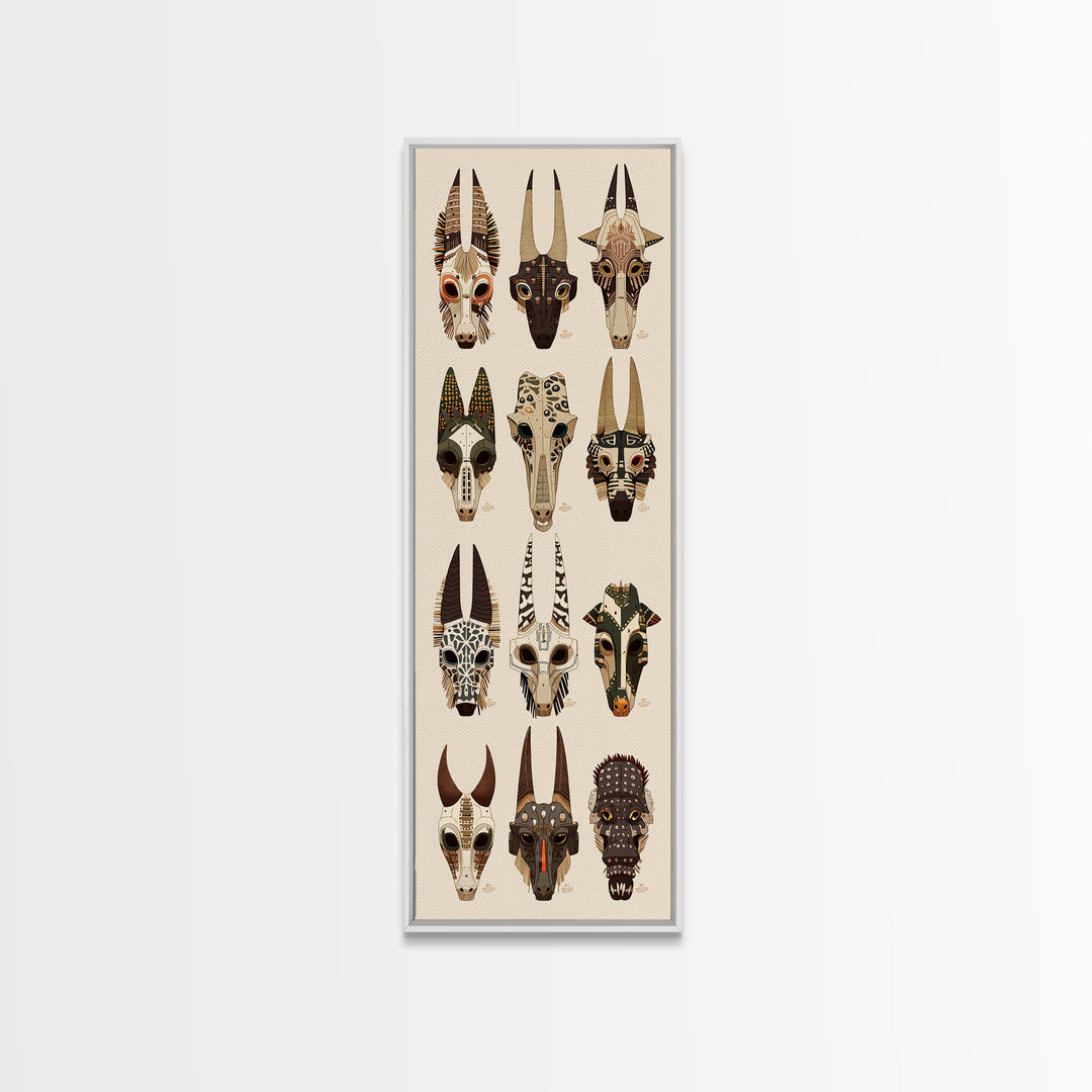 Animal Skull Mask Canvas Print, African Mask Art, Tribal Art Print, Safari Decor, Ethnic Wall Decor, Boho Home Decor Gift