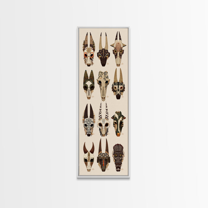 Animal Skull Mask Canvas Print, African Mask Art, Tribal Art Print, Safari Decor, Ethnic Wall Decor, Boho Home Decor Gift