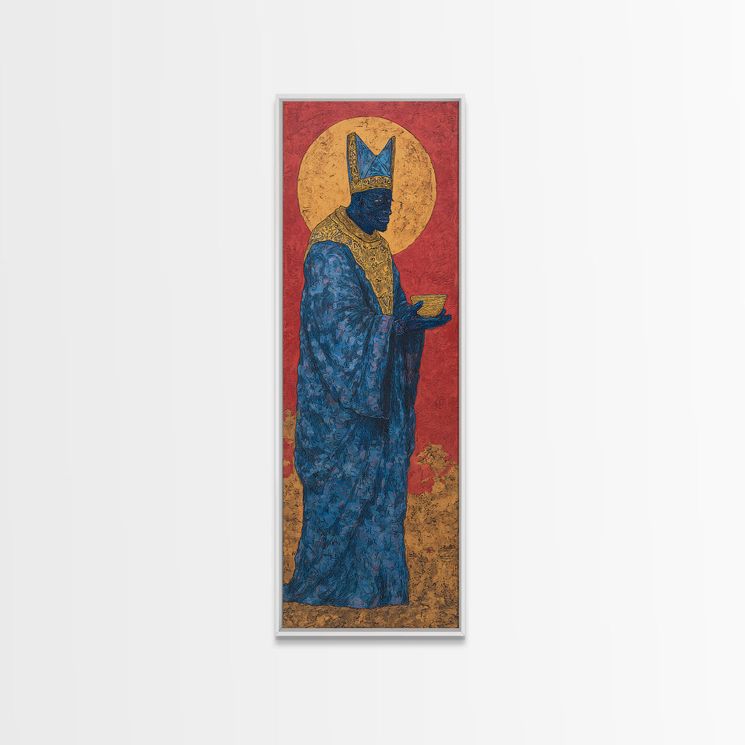 Blue African Queen Wall Art, Black Goddess Art, Golden Halo Canvas, Afrocentric Decor, Elegant Woman Portrait, Luxury Home Decor