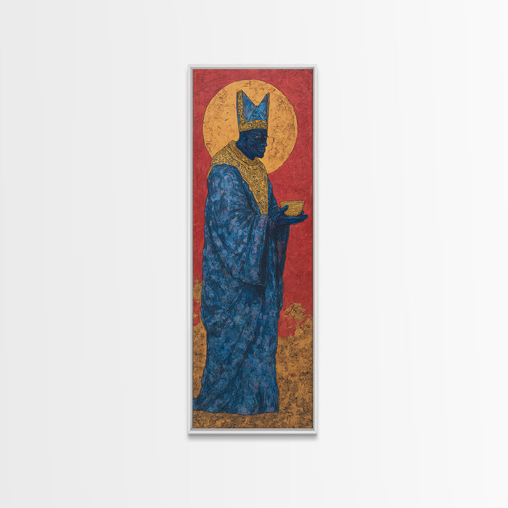 Blue African Queen Wall Art, Black Goddess Art, Golden Halo Canvas, Afrocentric Decor, Elegant Woman Portrait, Luxury Home Decor