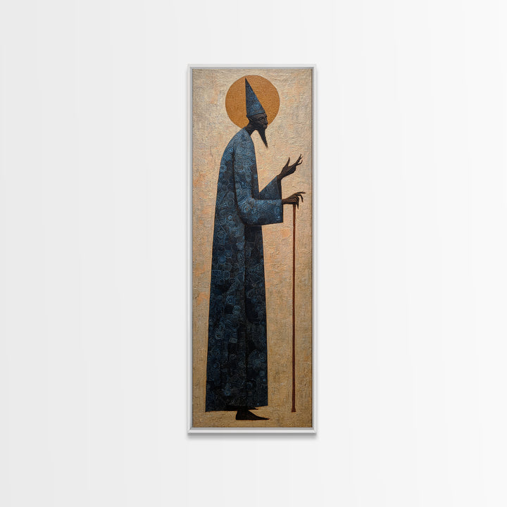 Elder Sage With Cane Framed Canvas Print, African Portrait, Spiritual Wall Art, Cultural Art Print, Elegant Home Decor Gift