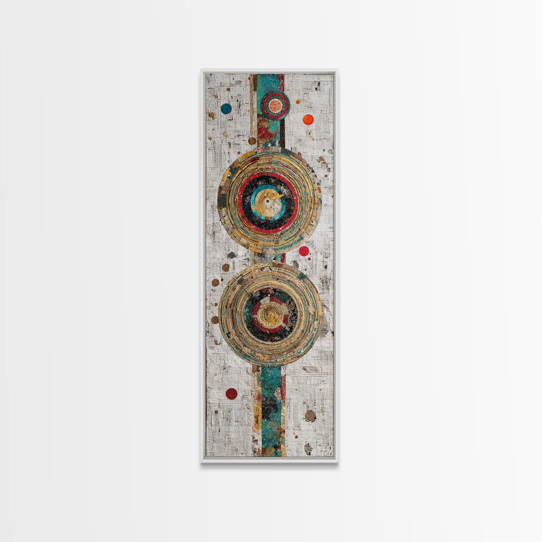 Concentric Circle Textile Canvas Print, Abstract African Art Decor, Teal Red Geometric Wall Decor, Boho Modern Home Decor