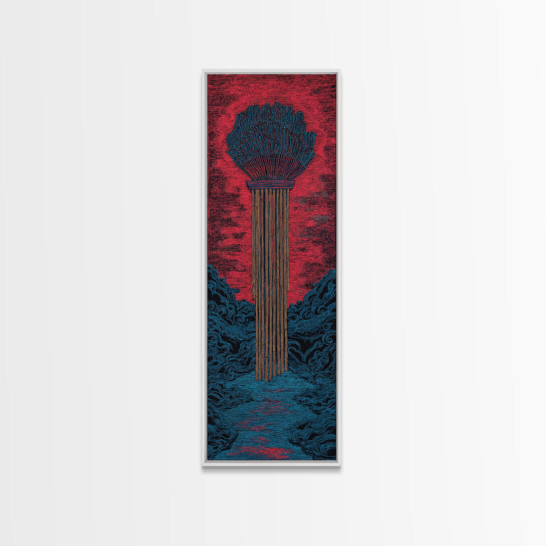 Red Tribal Plume And River Canvas Print, African Abstract Art, Bold Wall Decor, Modern Afro Art, Statement Cultural Artwork