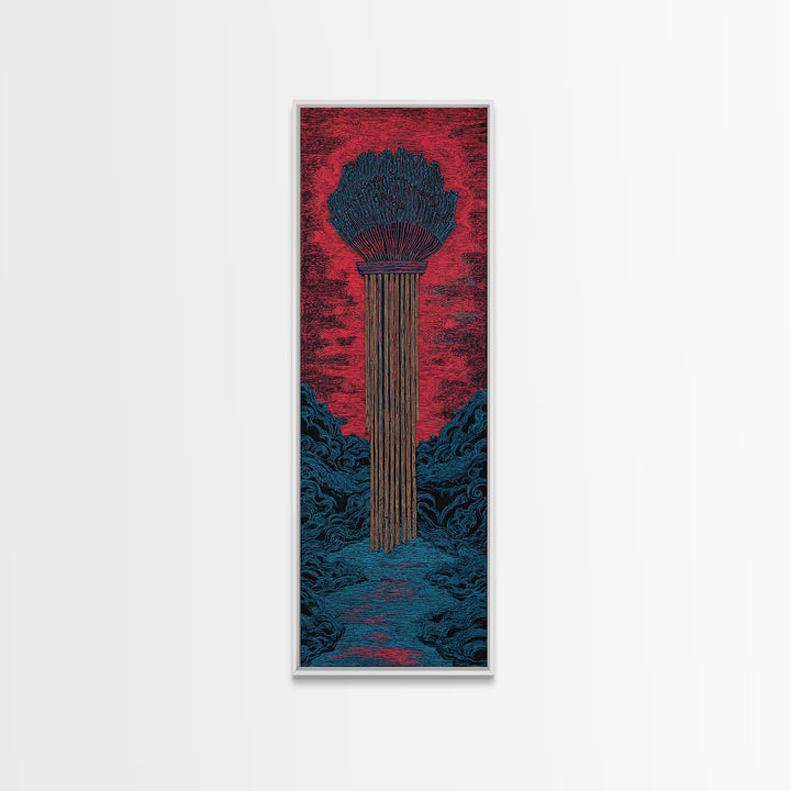 Red Tribal Plume And River Canvas Print, African Abstract Art, Bold Wall Decor, Modern Afro Art, Statement Cultural Artwork