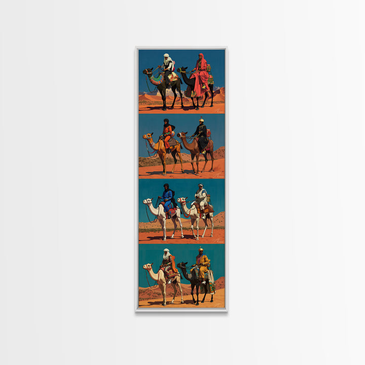 Desert Camel Riders Triptych Style Wall Art, African Safari Art, Nomad Travel Poster, Colorful African Print, Boho Decor