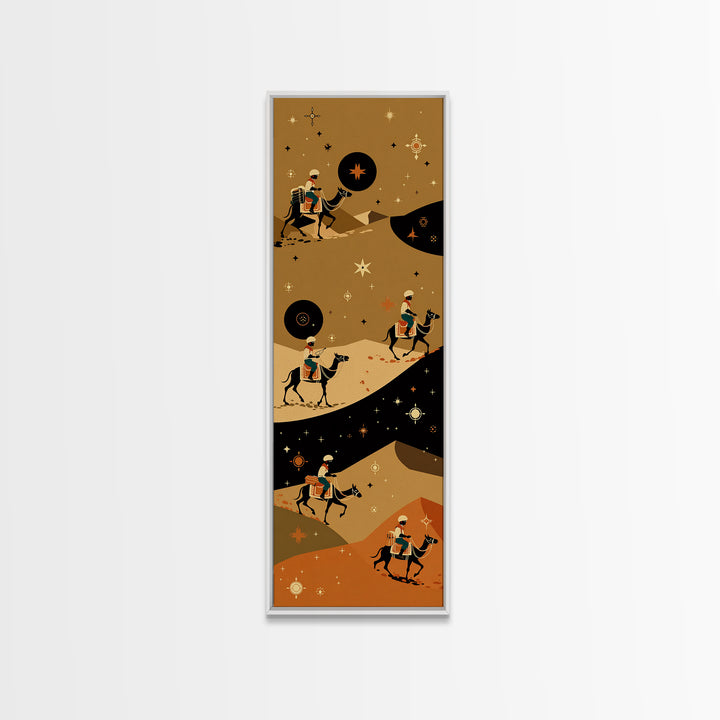 Celestial Camel Caravan In Golden Desert Wall Art, African Safari Print, Boho Tribal Decor, Wanderlust Living Room Artwork
