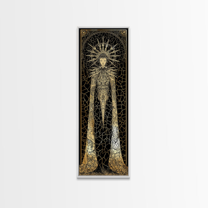 Golden Halo Goddess In Black And Gold Mosaic Canvas Print, African Queen Art, Spiritual Wall Decor, Luxury Statement Artwork