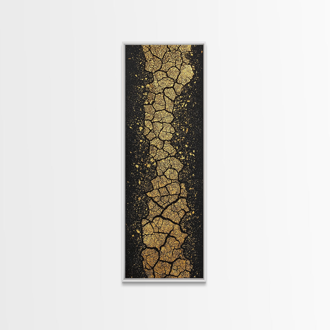 Cracked Gold Earth Texture On Deep Black Canvas Print, Abstract African Art, Luxury Wall Decor, Modern Minimalist Artwork