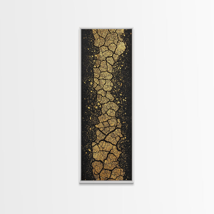 Cracked Gold Earth Texture On Deep Black Canvas Print, Abstract African Art, Luxury Wall Decor, Modern Minimalist Artwork