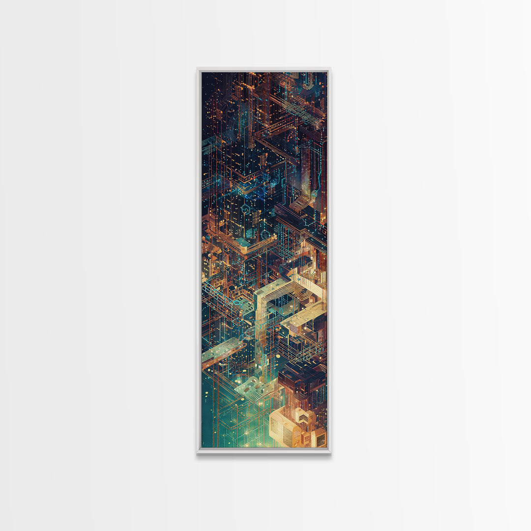Neon Cyberpunk Megacity Wall Art, Futuristic Cityscape Canvas Print, Modern Urban Decor, Sci Fi Architecture Poster, Tech Noir Gift