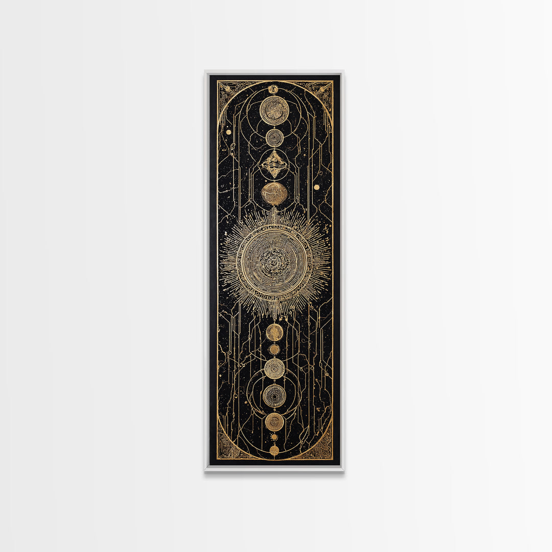 Gold Celestial Sun And Moon Canvas Print, Mystical Wall Art, Sacred Geometry Poster, Black And Gold Spiritual Decor, Astrology Gift