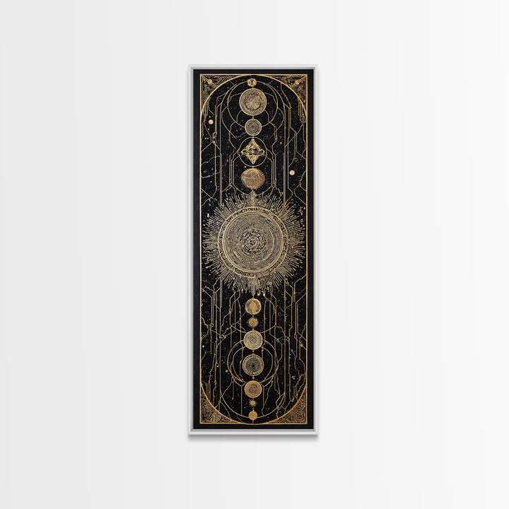 Gold Celestial Sun And Moon Canvas Print, Mystical Wall Art, Sacred Geometry Poster, Black And Gold Spiritual Decor, Astrology Gift