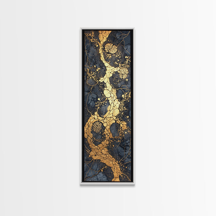 Black Marble Gold Vein Abstract Wall Art, Kintsugi Style Canvas Print, Luxury Modern Decor, Earth Tone Statement Art, Bold Home Decor