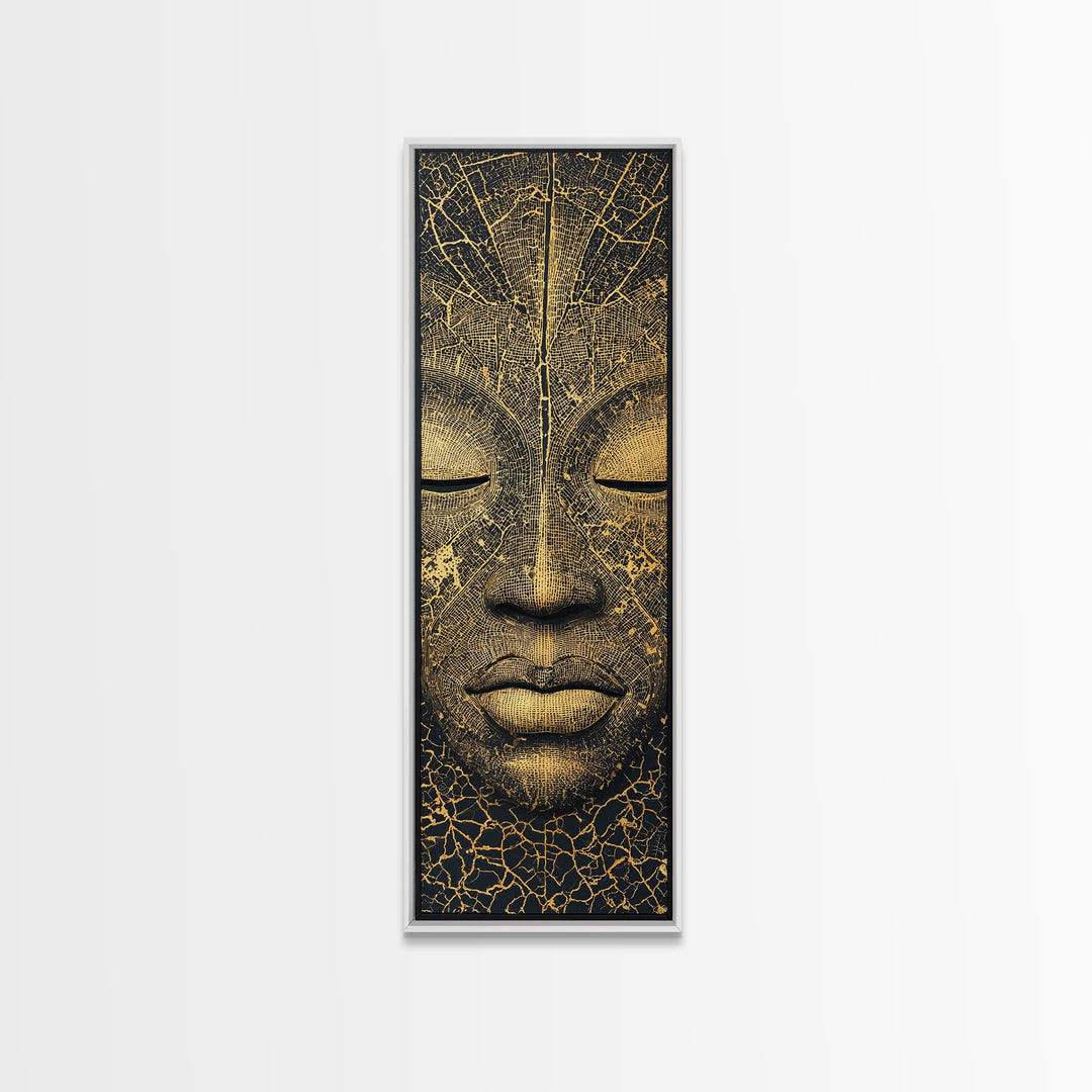 Golden African Mask Face Wall Art, Black And Gold Tribal Portrait, Ethnic Home Decor, Modern Afrocentric Canvas Print Gift