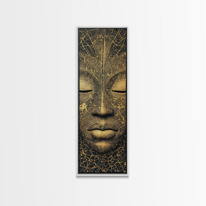 Golden African Mask Face Wall Art, Black And Gold Tribal Portrait, Ethnic Home Decor, Modern Afrocentric Canvas Print Gift