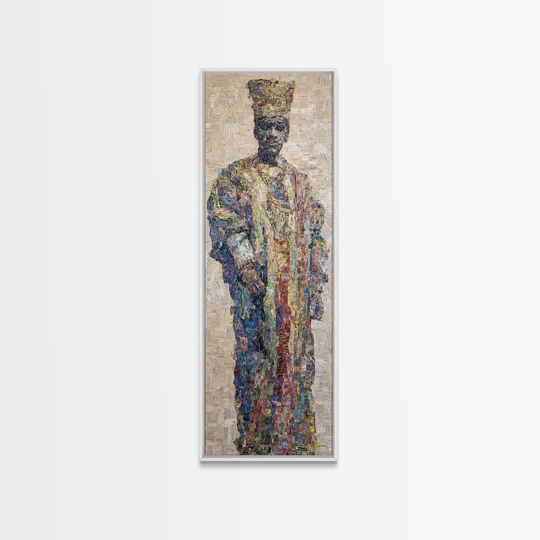 Regal Mosaic African King Framed Canvas Print, Textured Cultural Portrait, Afrocentric Wall Art, Elegant Home Decor Gift