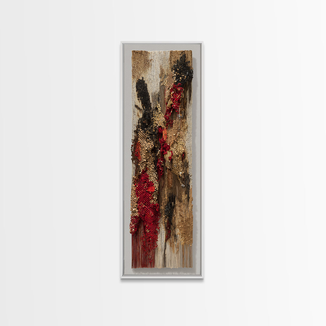 Textured Woven Figure Wall Art, African Fabric Tapestry Decor, Abstract Ethnic Textile Art, Bohemian Home Decor Gift For Her