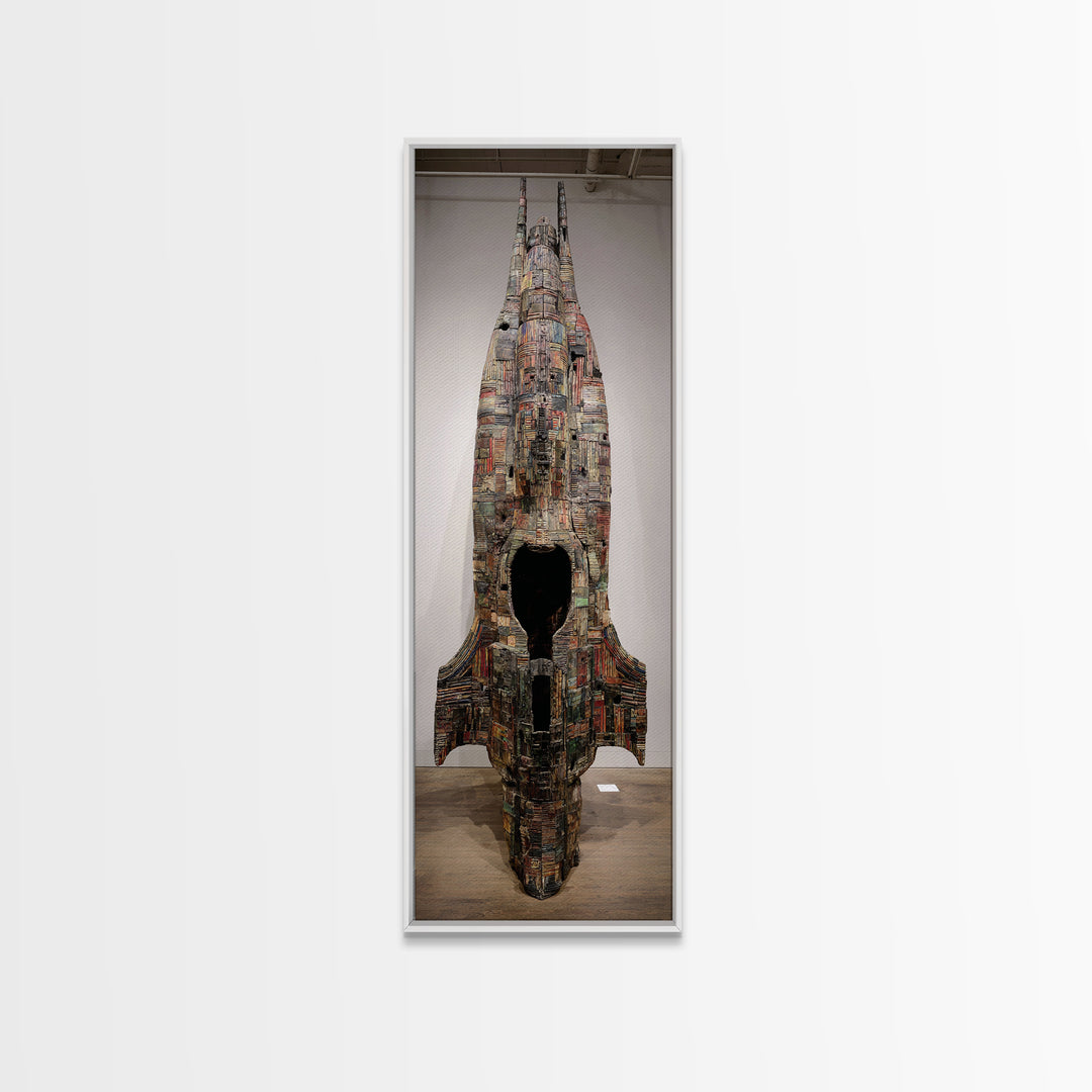 Towering Mixed Media Rocket Sculpture Wall Art, African Inspired Gallery Decor, Statement Canvas Print, Unique Home Decor Gift