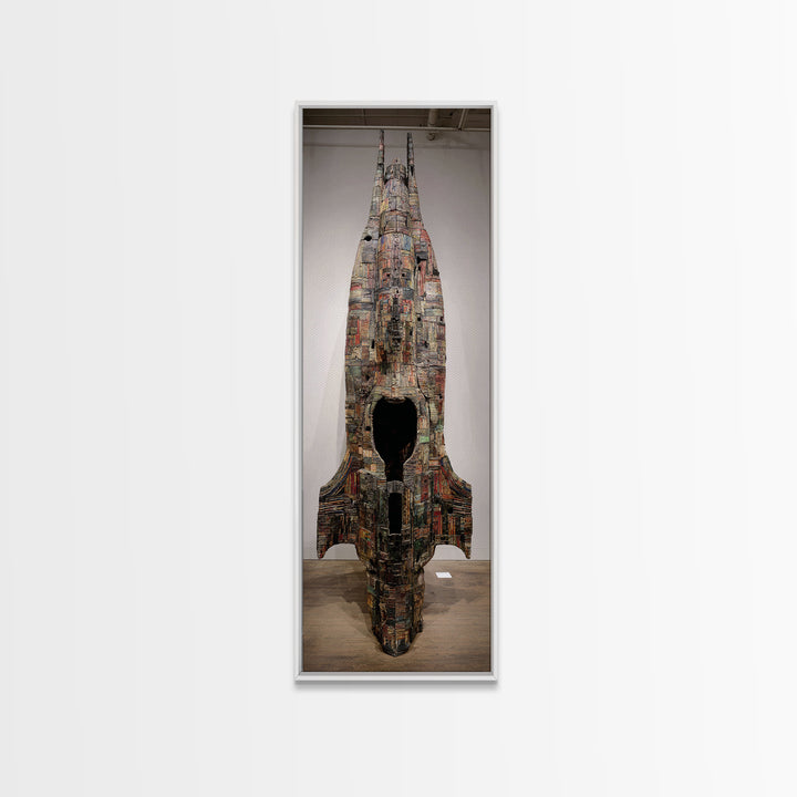 Towering Mixed Media Rocket Sculpture Wall Art, African Inspired Gallery Decor, Statement Canvas Print, Unique Home Decor Gift