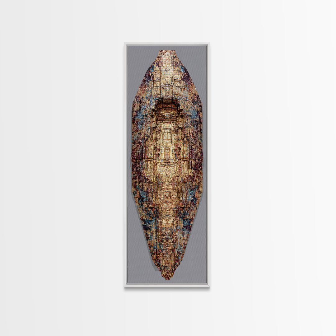 Textured Bronze Blue African Shield Canvas Print, Abstract African Art, Modern African Art, Tribal Wall Decor, Earth Tone Wall Art