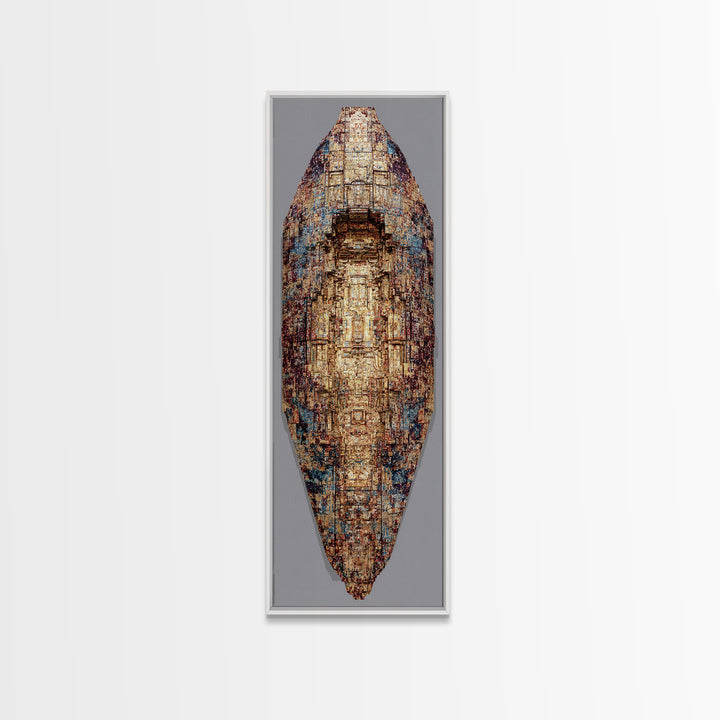 Textured Bronze Blue African Shield Canvas Print, Abstract African Art, Modern African Art, Tribal Wall Decor, Earth Tone Wall Art