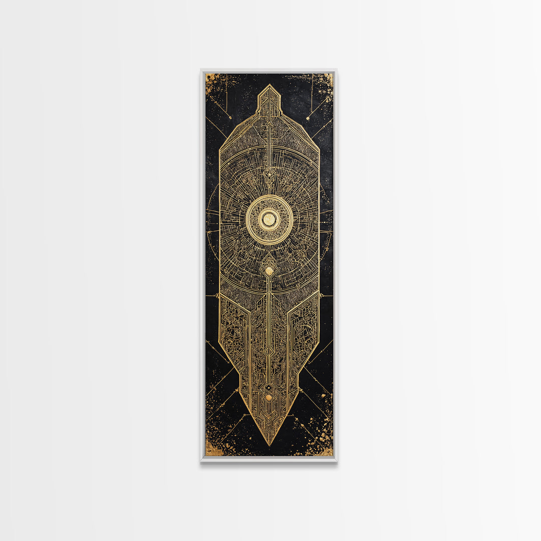 Black Gold Geometric African Shield Wall Art, African Abstract Art, Modern Canvas Art, Afrocentric Decor, Luxury Canvas Print