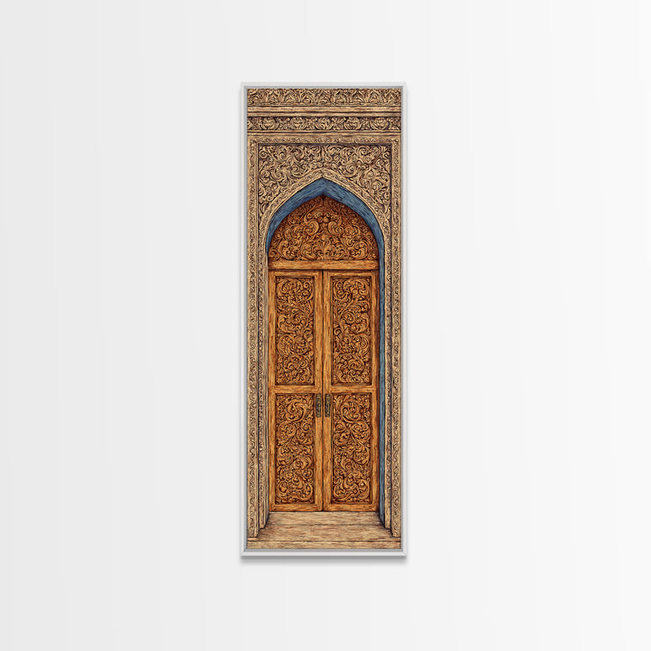 Ornate Arched African Doorway In Blue And Gold Wall Art, Moroccan Travel, African Home Decor, Cultural Wall Decor Gift, Statement Piece