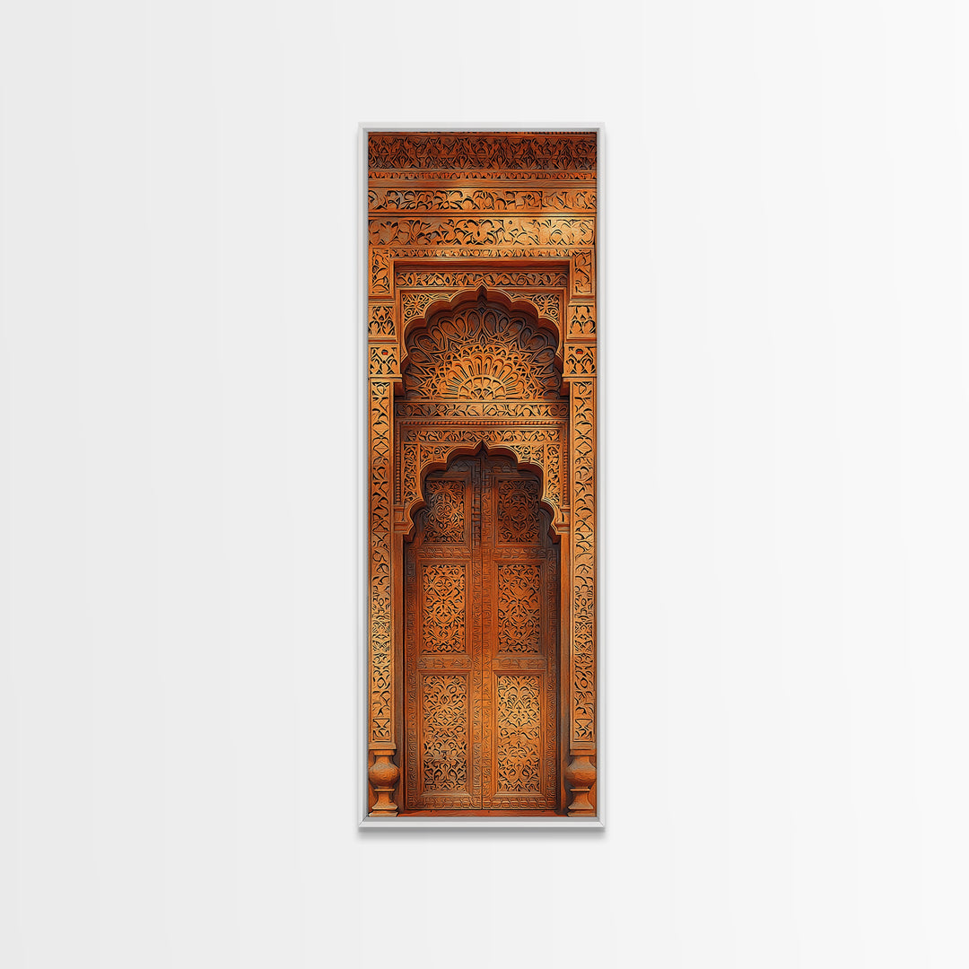 Ornate Moroccan Carved Door Framed Canvas Print, African Inspired Wall Decor, Boho Entryway Art, Rustic Home Decor Gift Print
