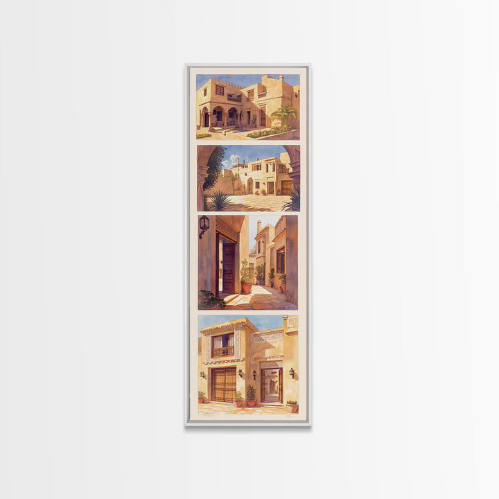 Desert Courtyard Architecture Wall Art, Morocco Travel Poster, African Inspired Decor, Sunlit Villa Canvas Print, Gift For Her