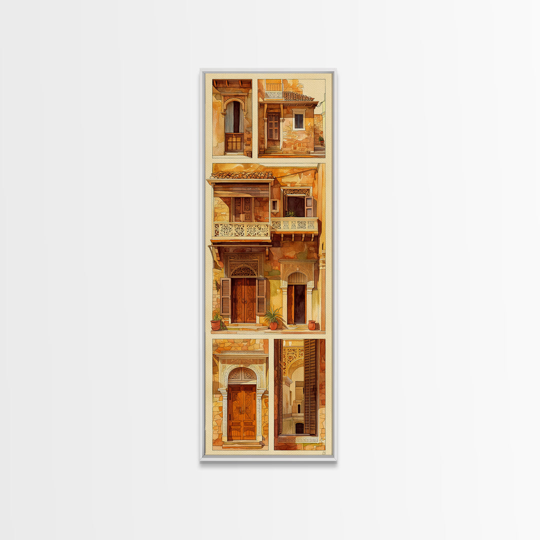 Ornate Balconies And Carved Doors Wall Art, Moroccan Architecture Canvas Print, African Inspired Boho Home Decor Gift For Her
