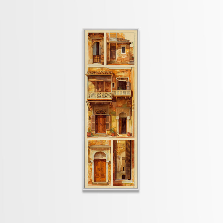 Ornate Balconies And Carved Doors Wall Art, Moroccan Architecture Canvas Print, African Inspired Boho Home Decor Gift For Her